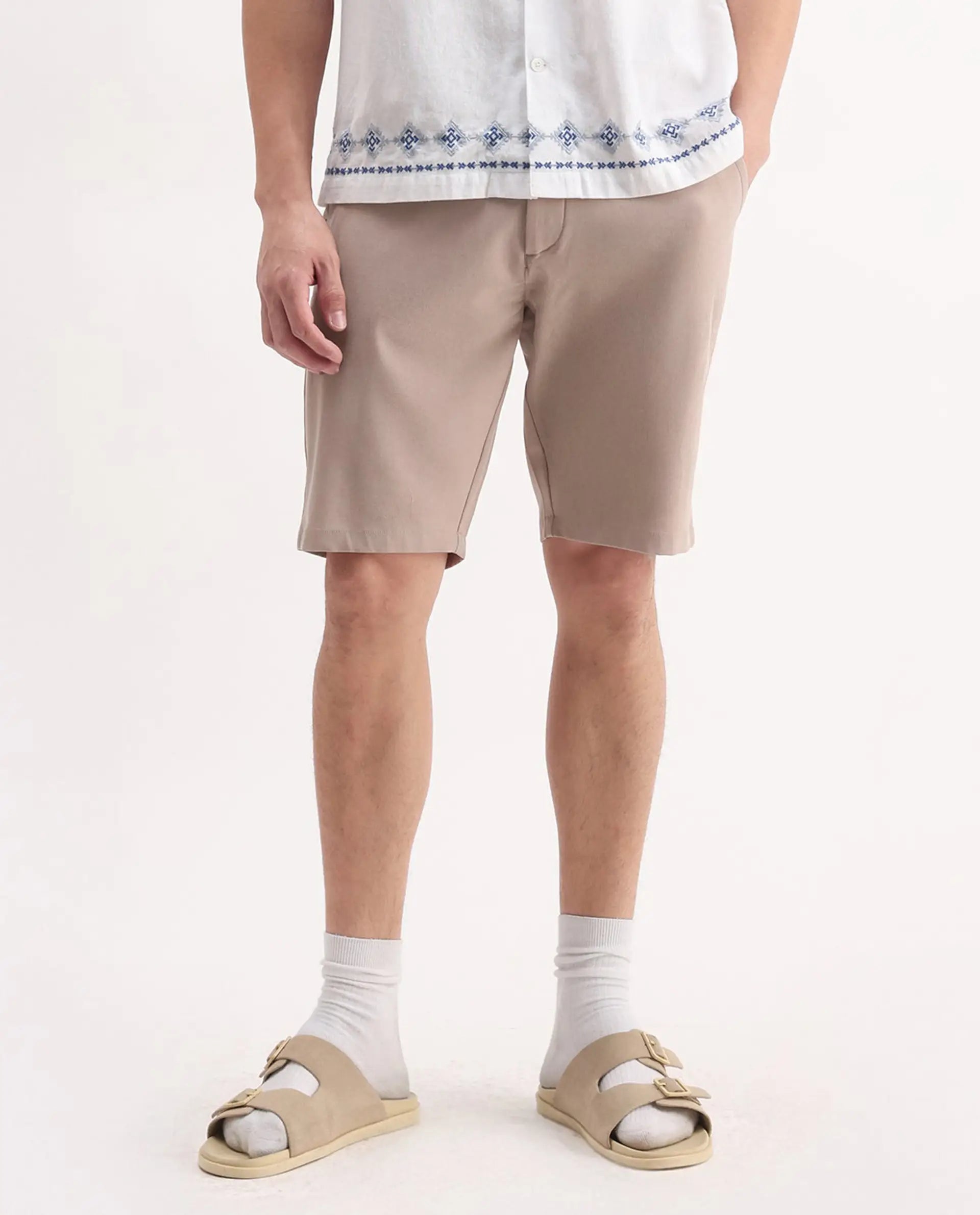 Rare Rabbit Men's Drivo Peach Cotton Blend Plain Regular Fit Shorts