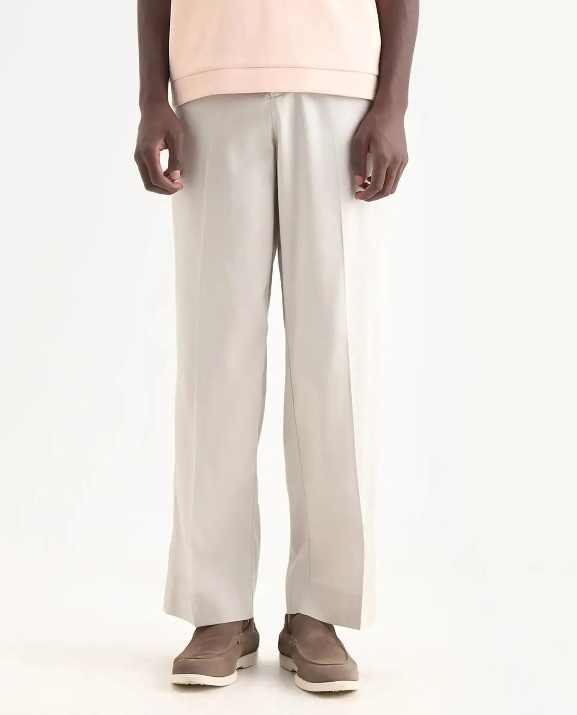 Rare Rabbit Men's Essot Grey Cotton Blend Plain Baggy Fit Trouser