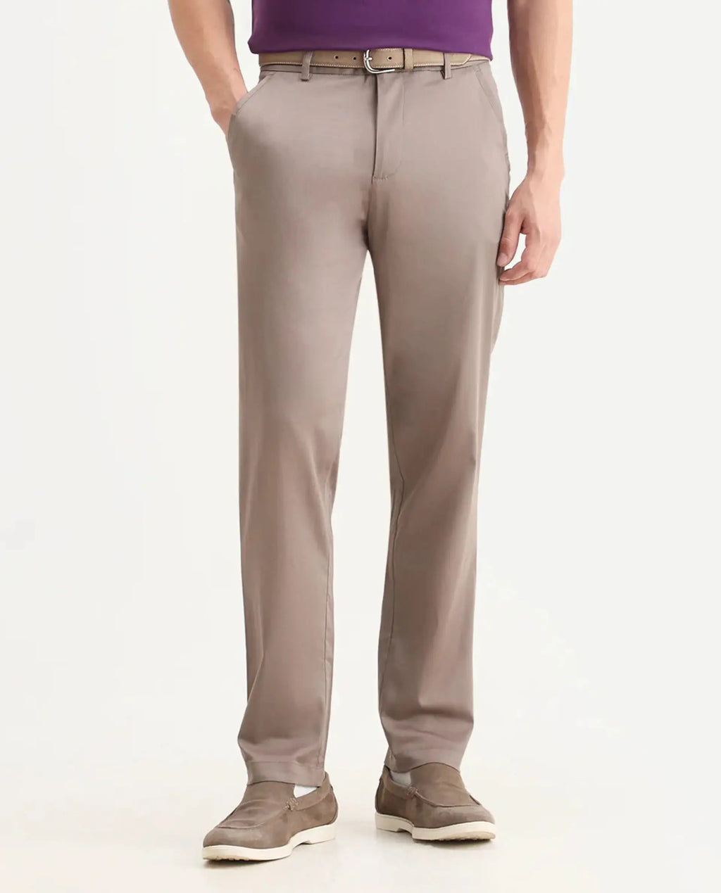 Rare Rabbit Men Hols Dark Beige Cotton Blend Fabric Button Closure Plain Trouser