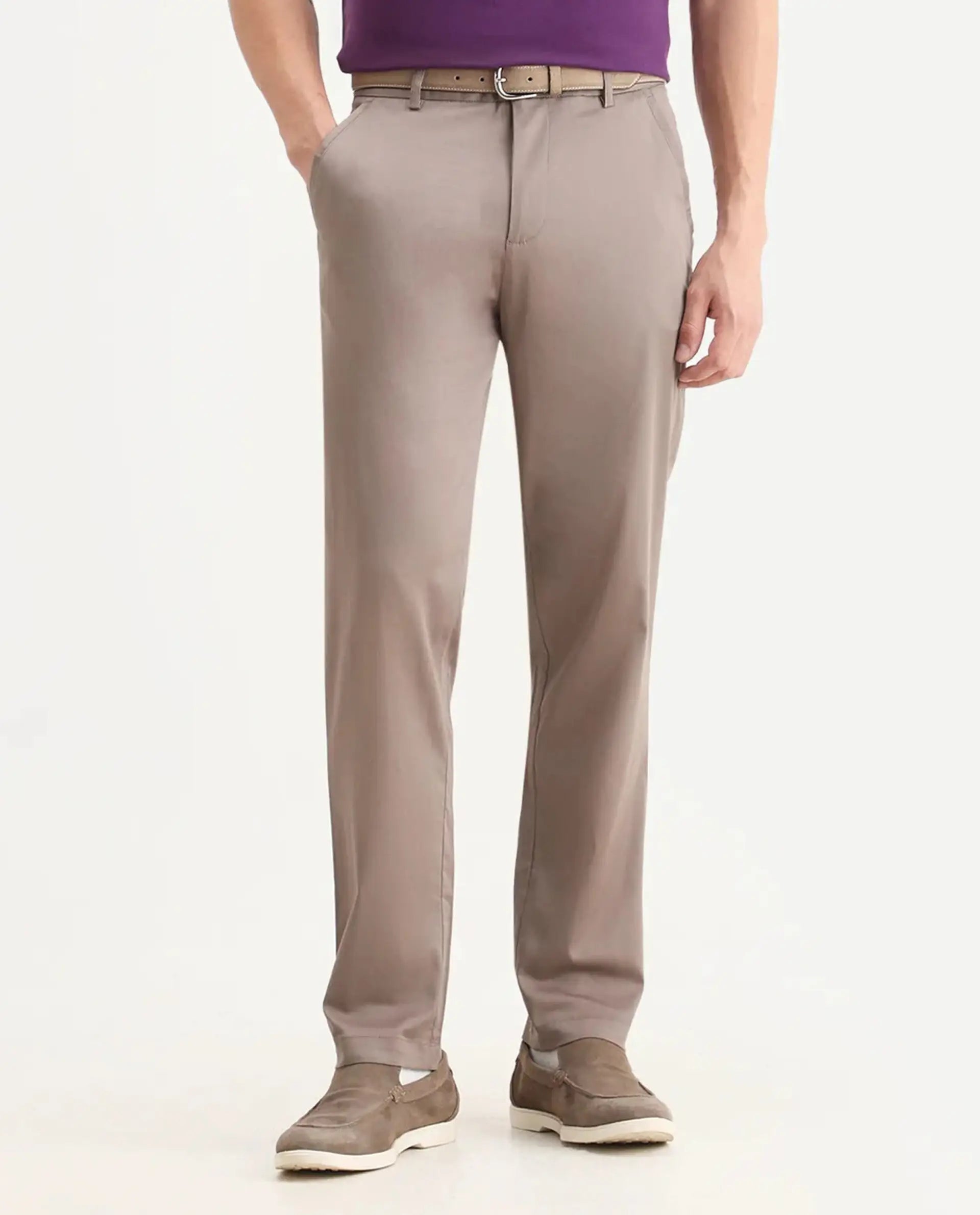 Rare Rabbit Men Hols Dark Beige Cotton Blend Fabric Button Closure Plain Trouser
