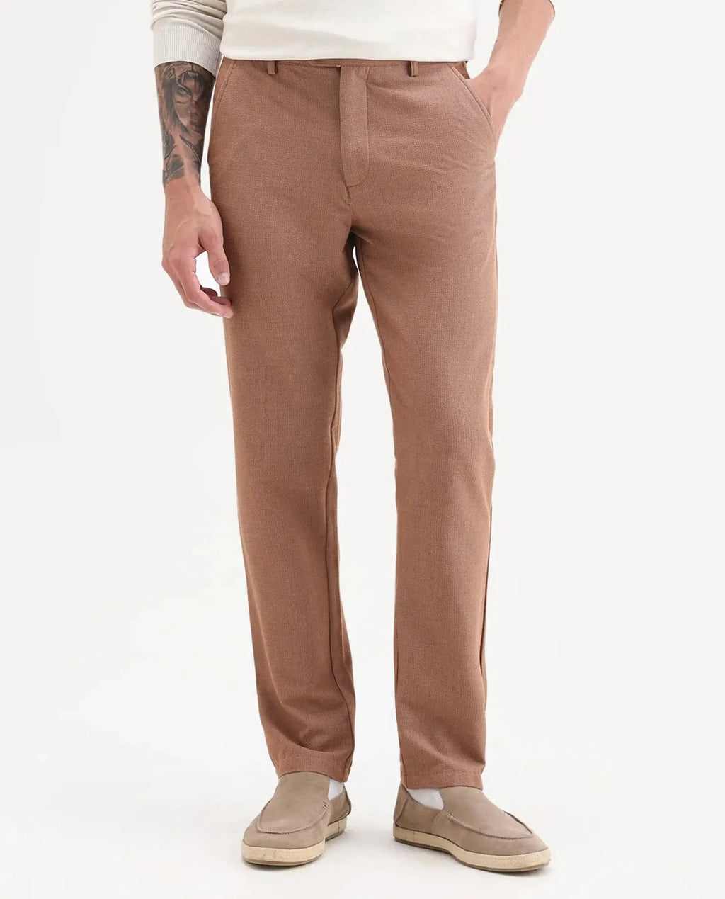 Rare Rabbit Men's Horon Rust Cotton Blend Plain Baggy Fit Trouser