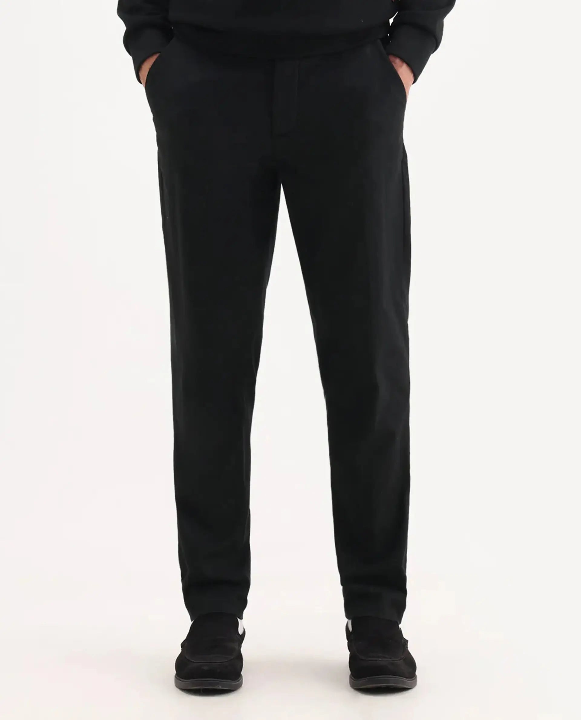 Rare Rabbit Men's Jes Black Cotton Blend Jacquard Relaxed Fit Trouser