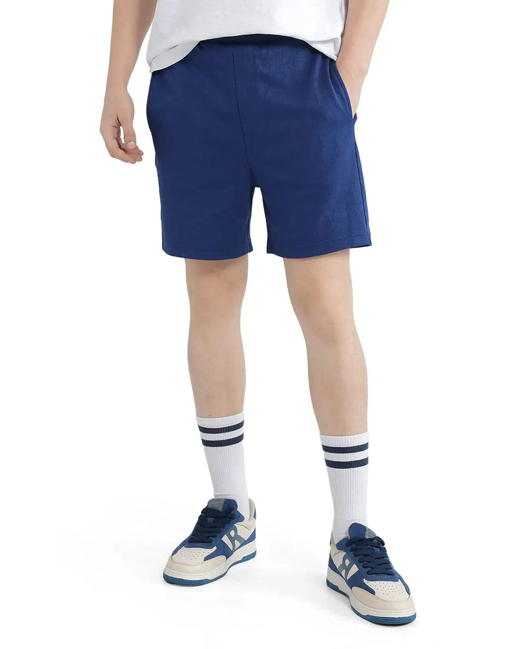 Rare Rabbit Men's Kelor Blue Cotton Blend Plain Regular Fit Shorts