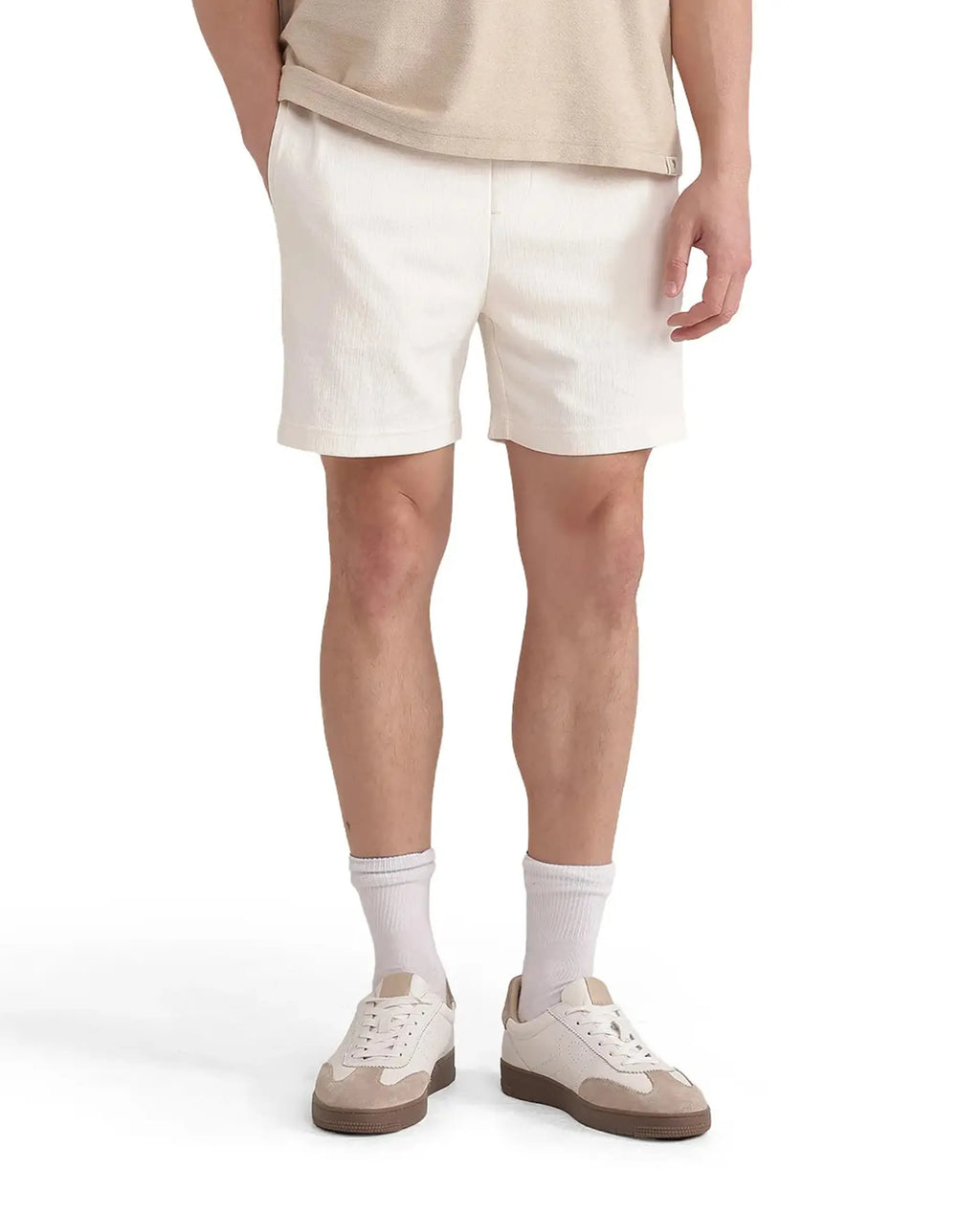 Rare Rabbit Men's Kelor Off White Cotton Blend Plain Regular Fit Shorts