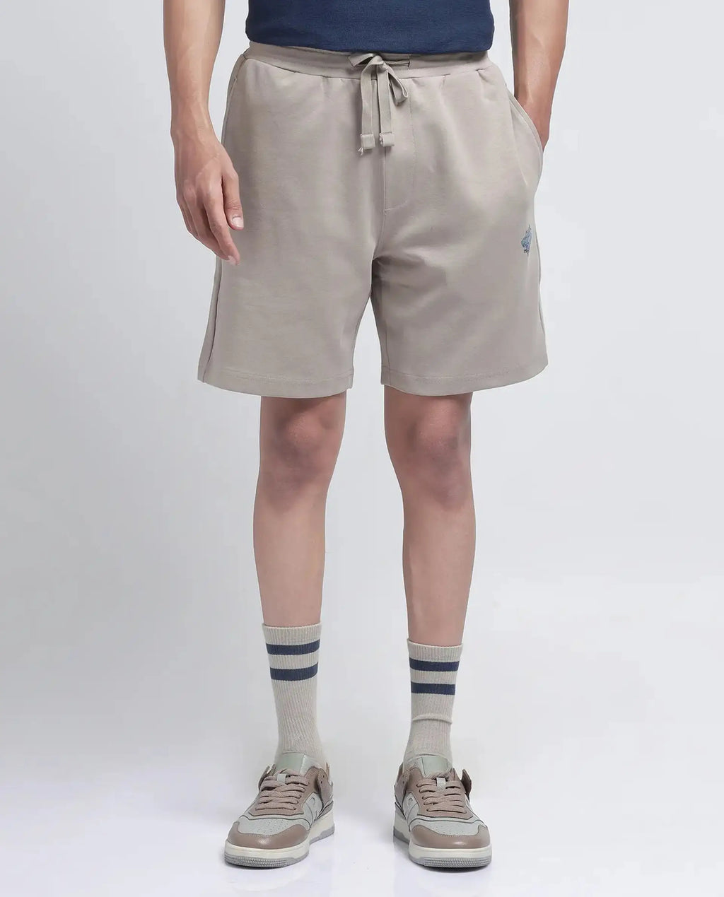 Rare Rabbit Men's Linor Beige Cotton Blend Plain Relaxed Fit Shorts
