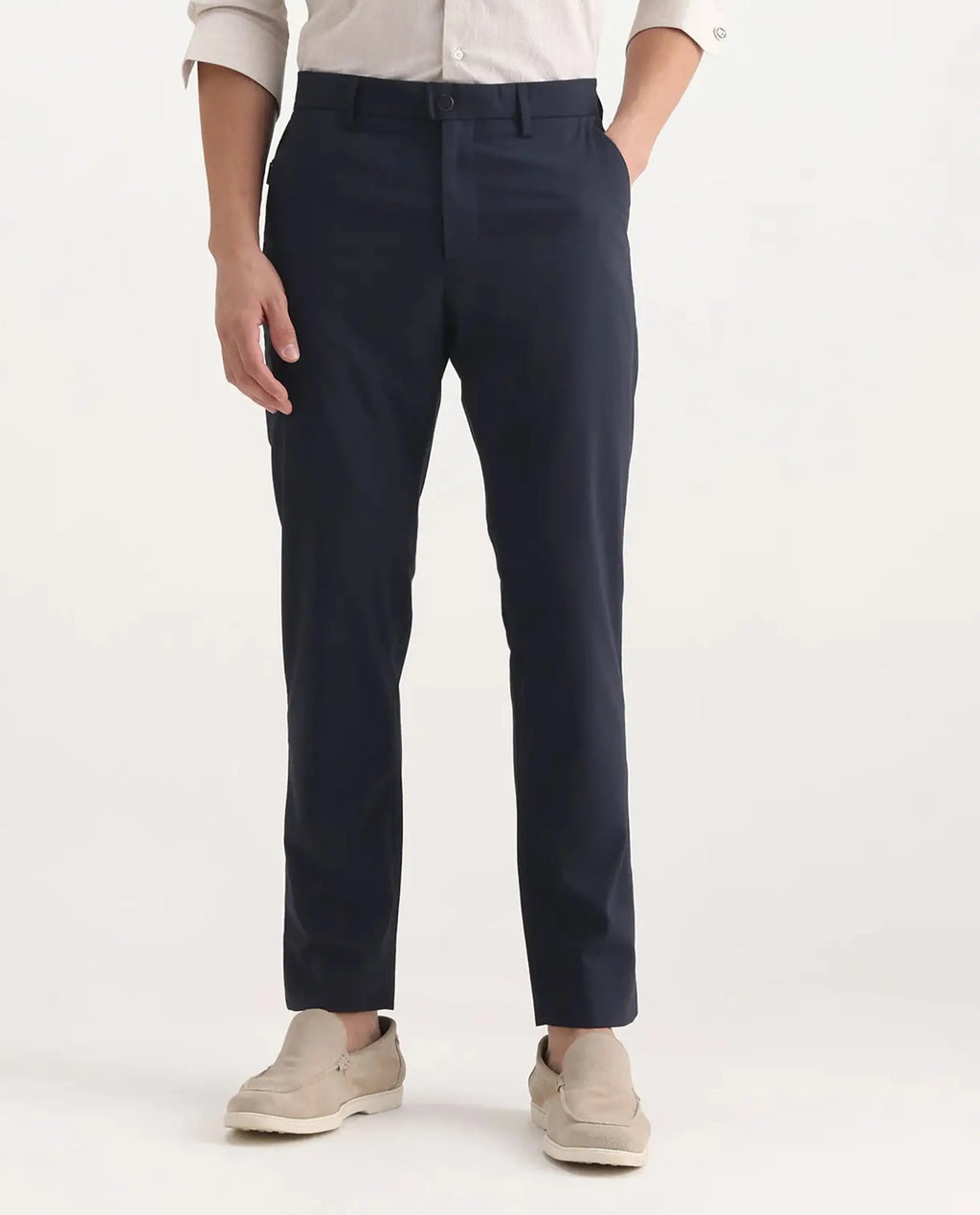 Rare Rabbit Men's Micras Navy Cotton Blend Checked Print Regular Fit Trouser