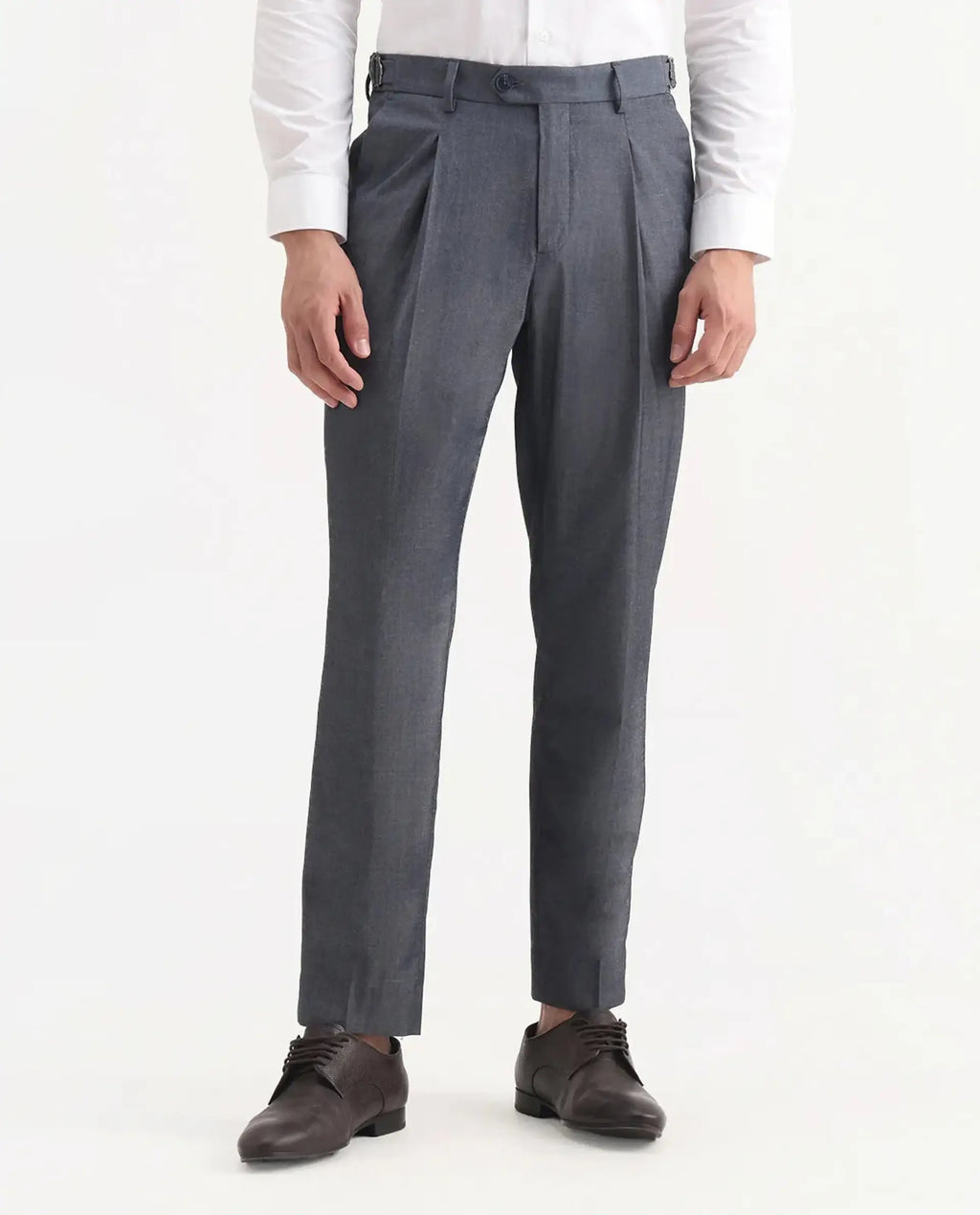 Rare Rabbit Men's Naji Blue Cotton Blend Plain Relaxed Fit Trouser