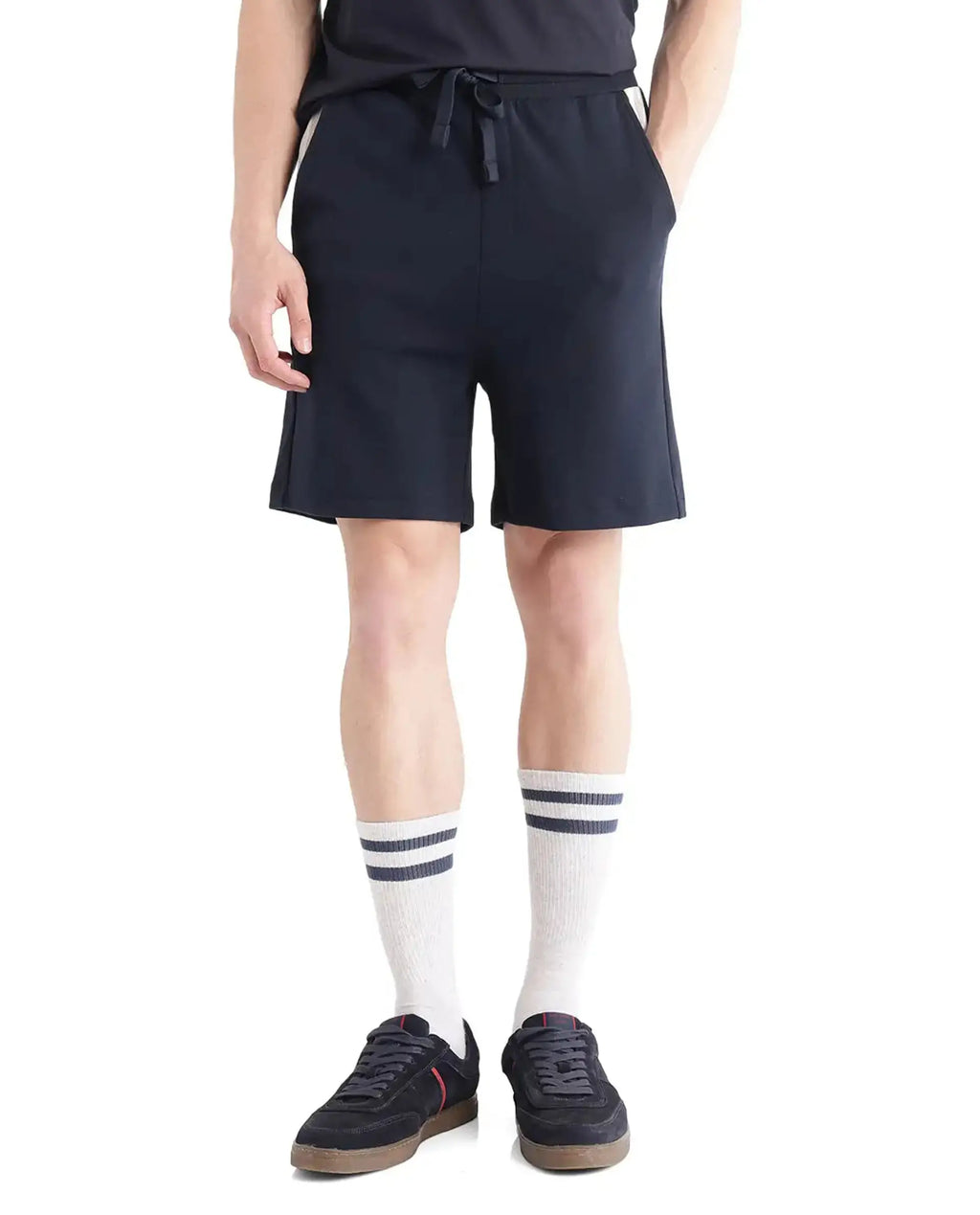 Rare Rabbit Men's Obl Navy Cotton Blend Plain Relaxed Fit Shorts