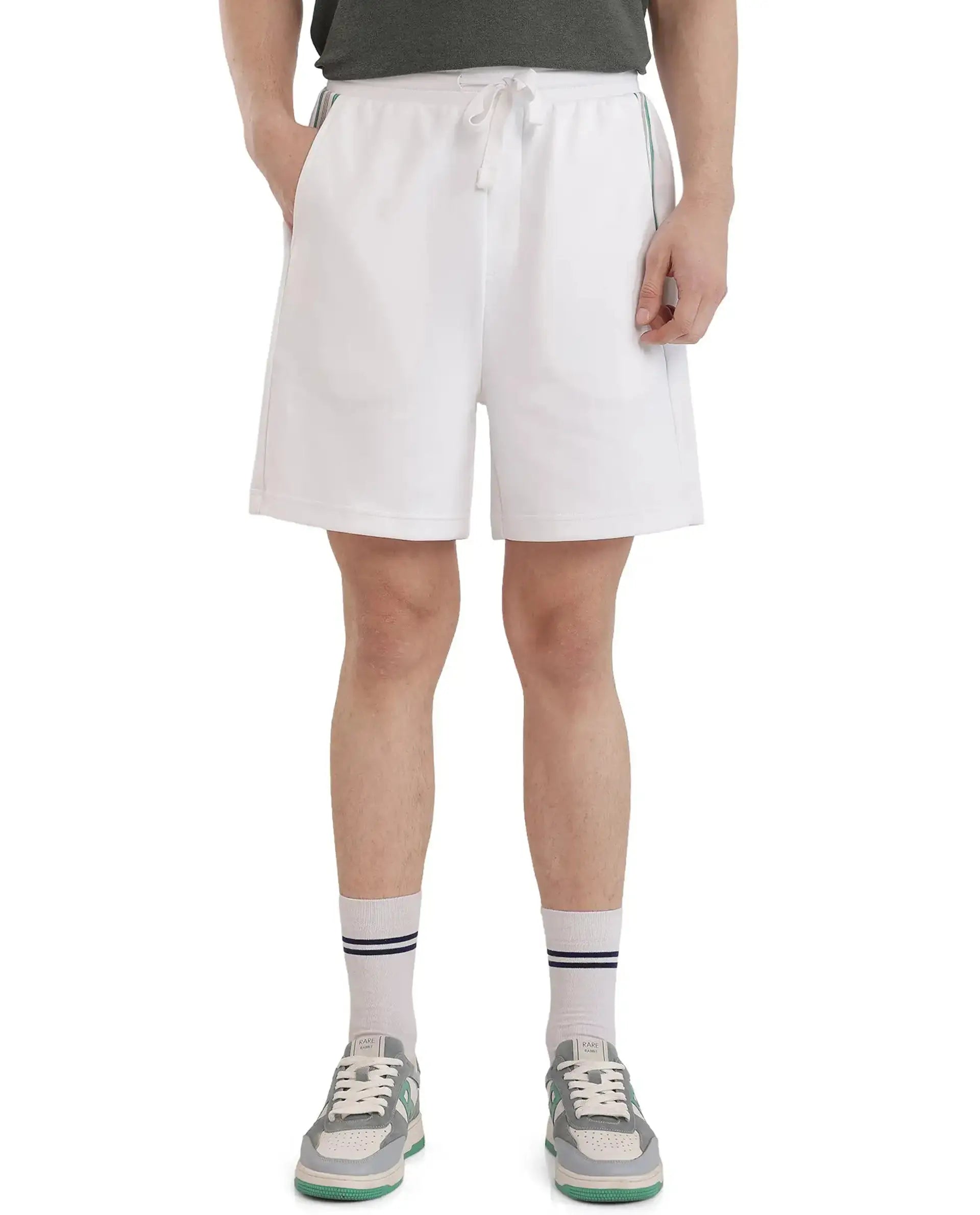 Rare Rabbit Men's Obl White Cotton Blend Plain Relaxed Fit Shorts