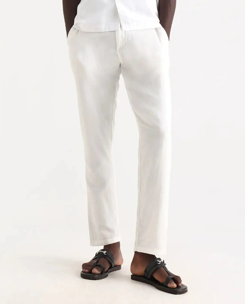 Rare Rabbit Men's Pastor 25 White Cotton Plain Regular Fit Trouser