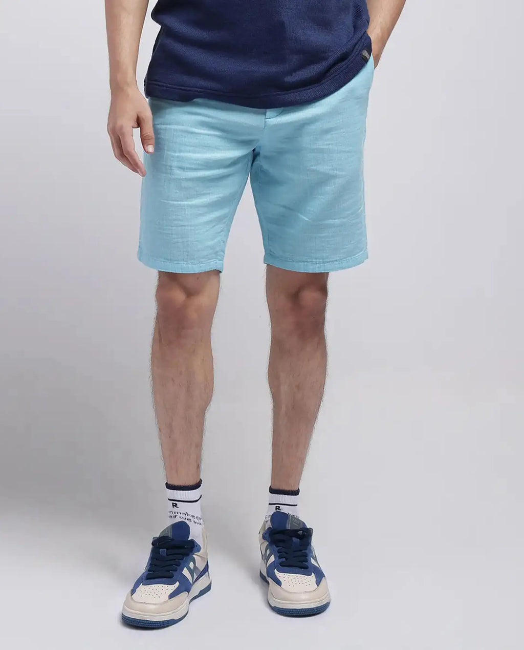 Rare Rabbit Men's Pinto-25 Light Blue Cotton Plain Regular Fit Shorts