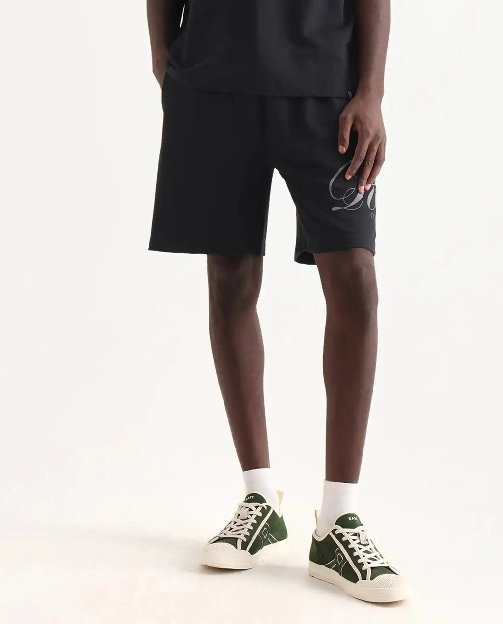 Rare Rabbit Men's Ranot Black Cotton Graphic Print Oversized Fit Shorts
