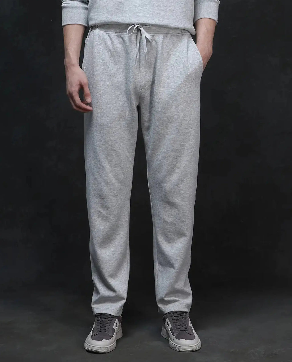 Rare Rabbit Men's Renk Melange Grey Modal Plain Baggy Fit Track Pant