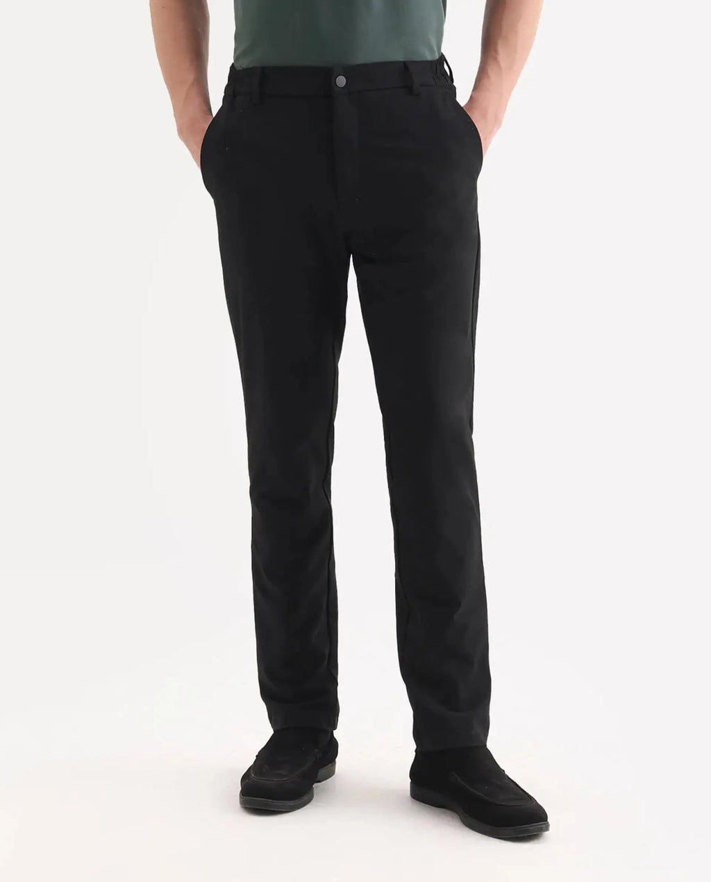 Rare Rabbit Men's Travel 26 Black Polyester Blend Plain Regular Fit Trouser