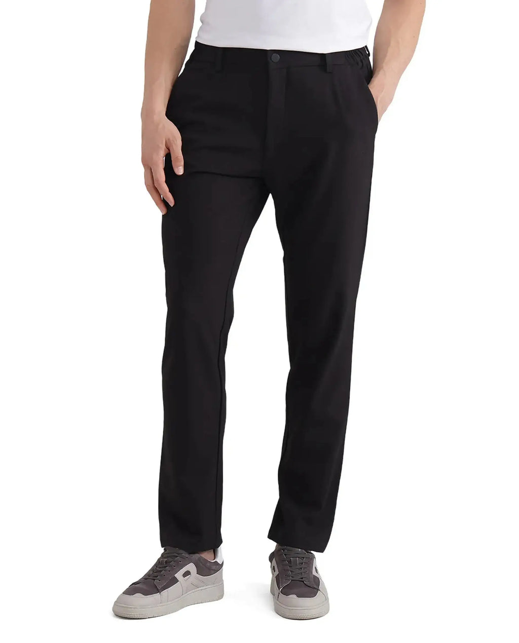 Rare Rabbit Men's Travel-26 Dark Brown Polyester Blend Plain Regular Fit Trouser