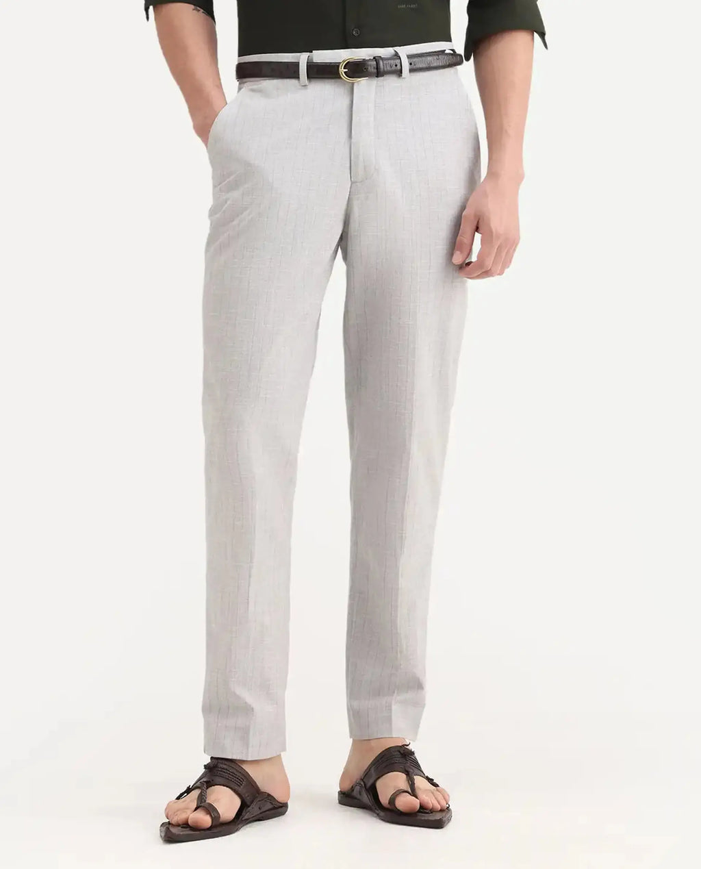 Rare Rabbit Men's Zimba Grey Polyester Blend Striped Print Straight Fit Trouser