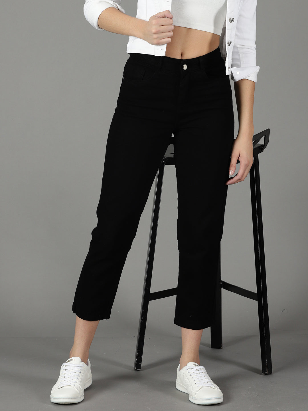 Women's Black High-Rise Cotton Jeans