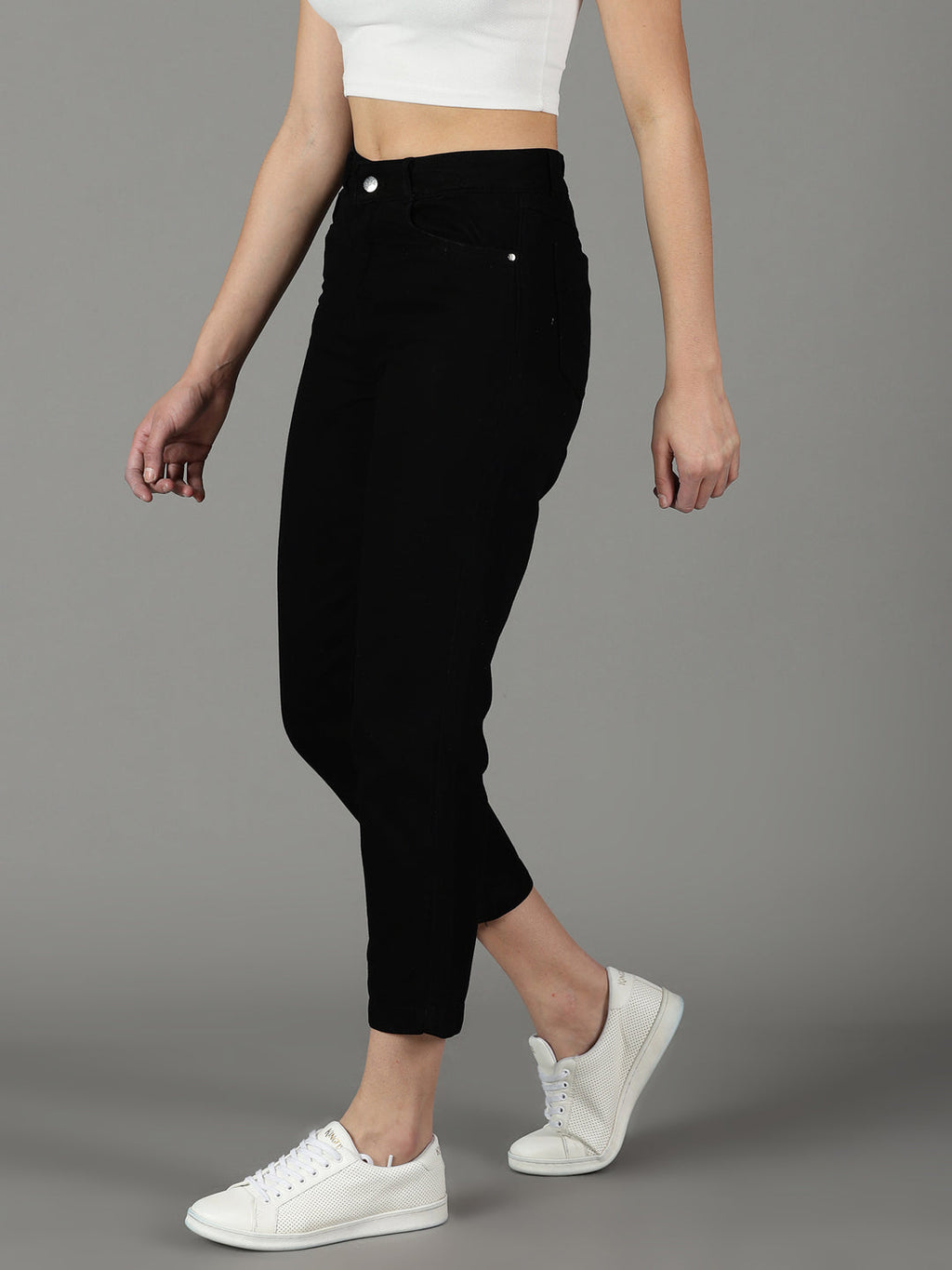 Women's Black High-Rise Cotton Jeans