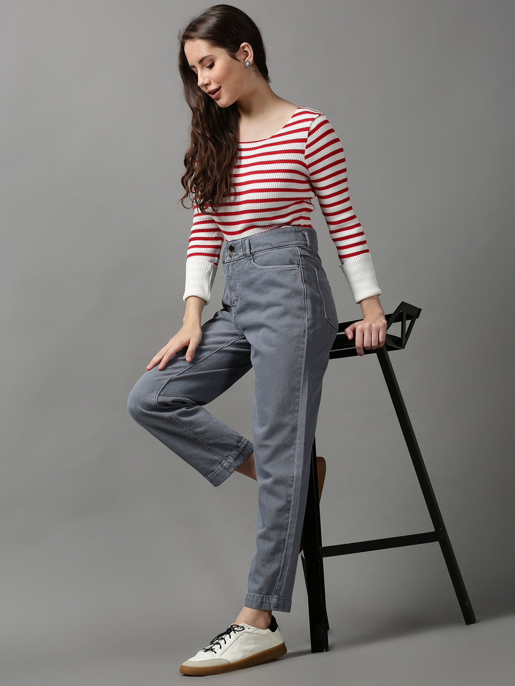 Women's Grey Cotton Denim Jeans