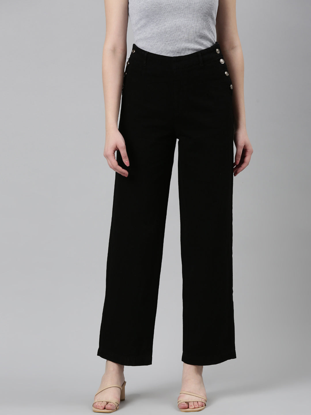 Women's Black High-Rise Cotton Wide Leg Denim Jeans