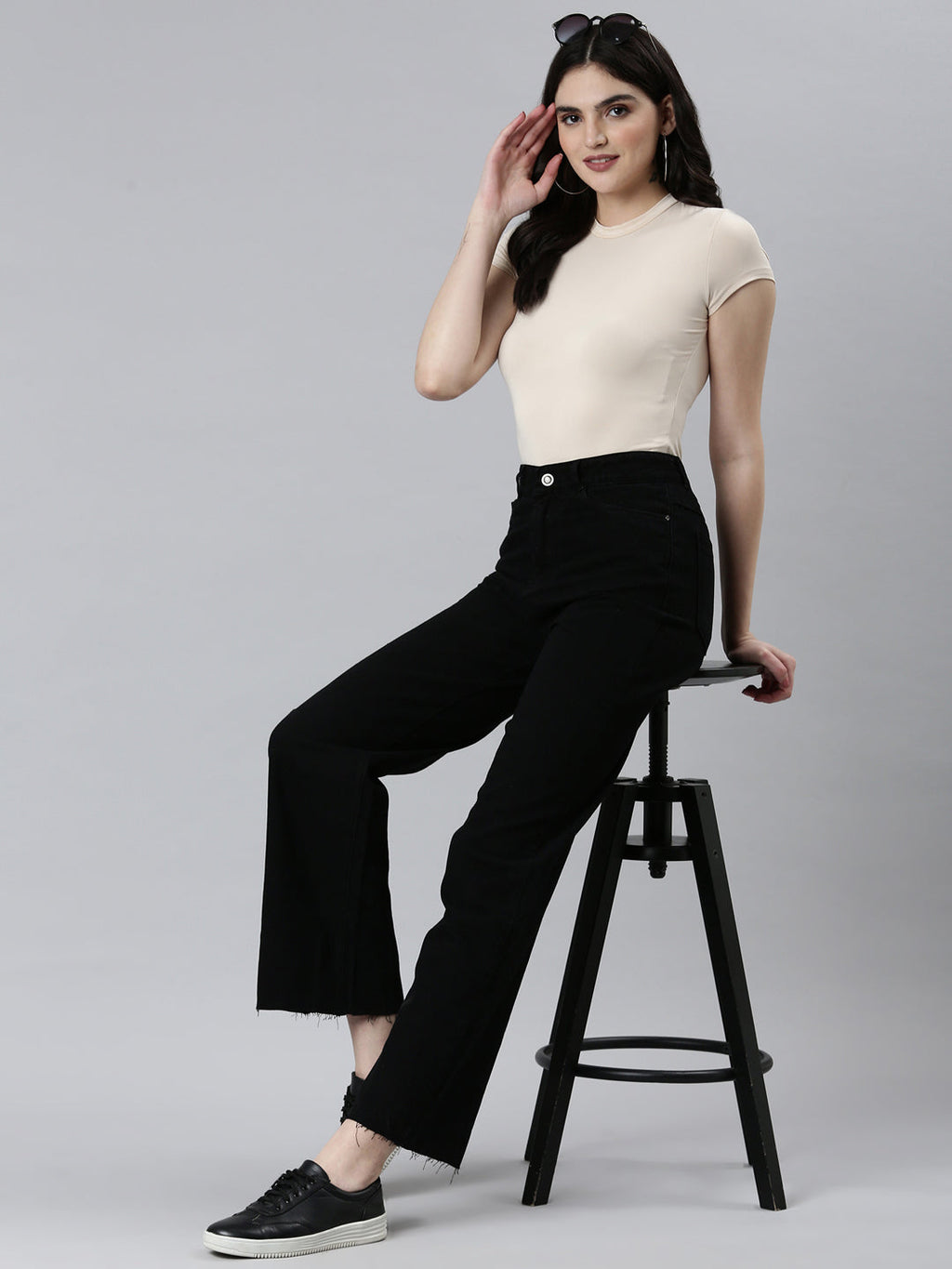 Women's Black High Rise Straight Fit Denim Jeans