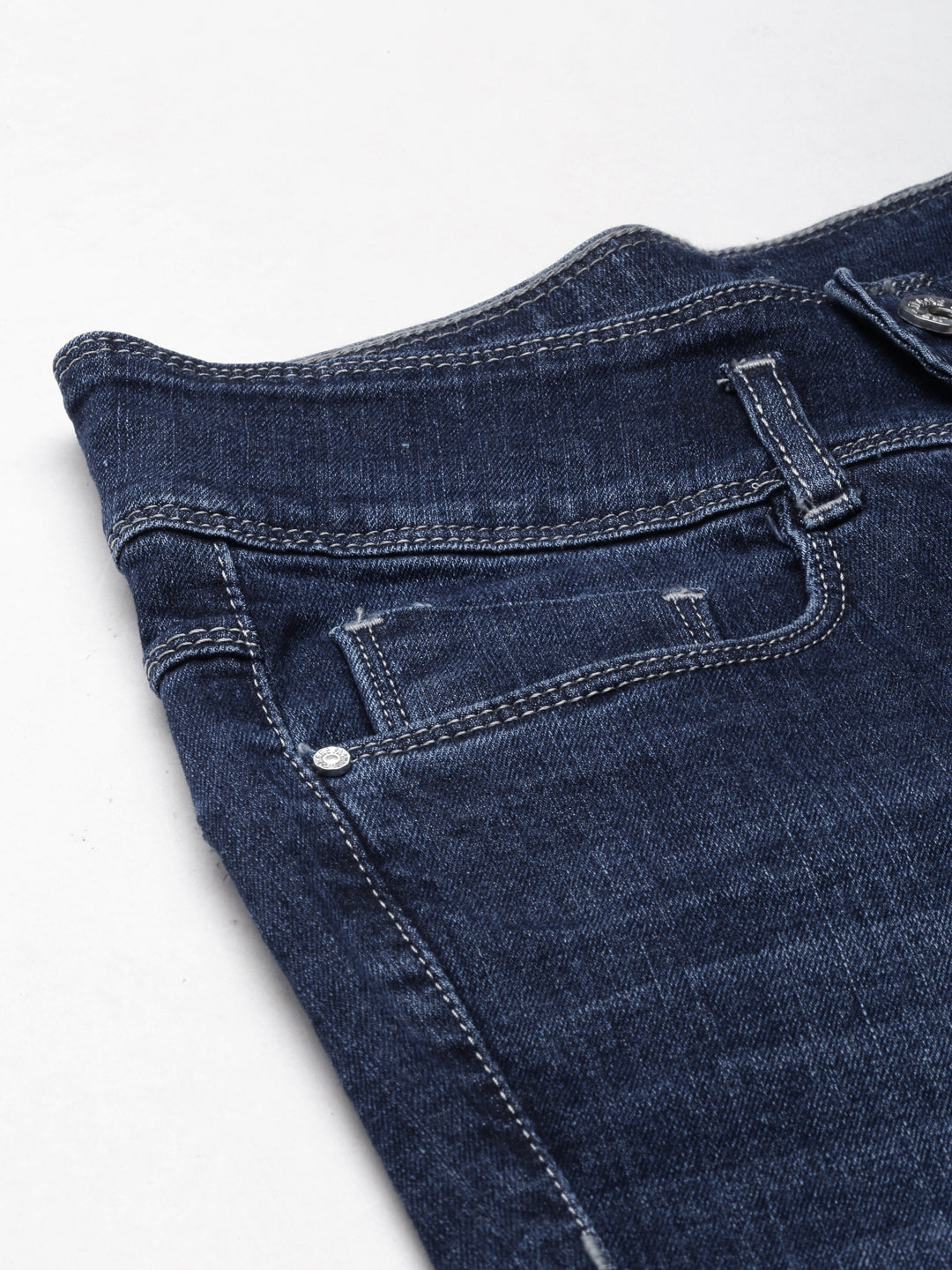 Women's Navy Blue Flared Mid-Rise Light Fade Cropped Denim Jeans