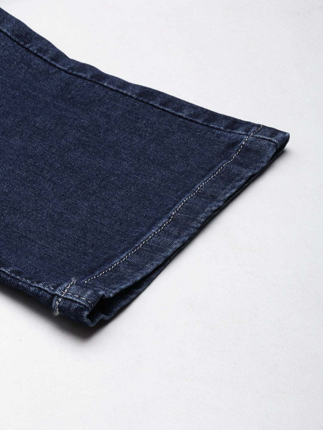 Women's Navy Blue Flared Mid-Rise Light Fade Cropped Denim Jeans