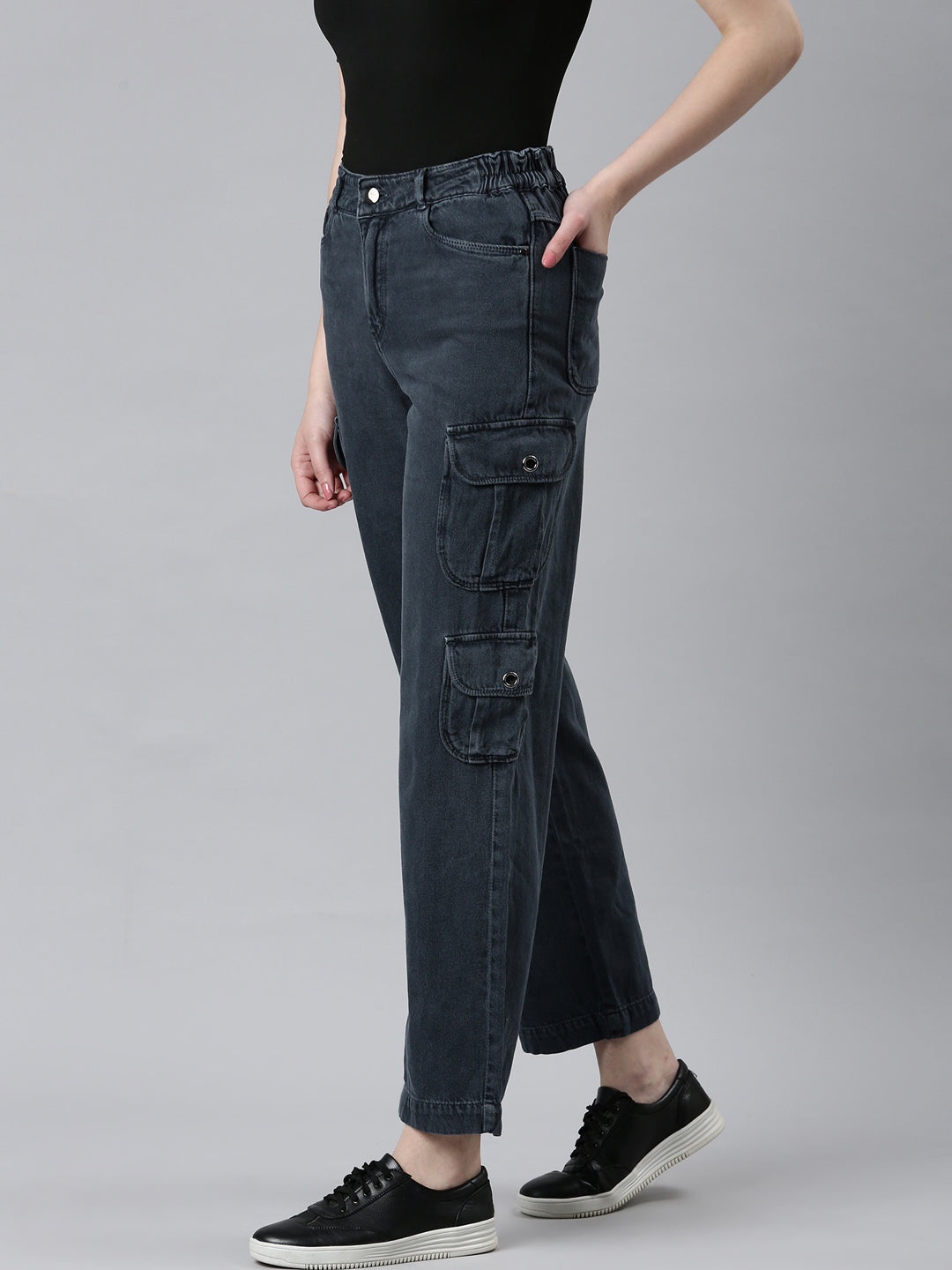 Women's Grey Cotton Straight Fit Denim Jeans