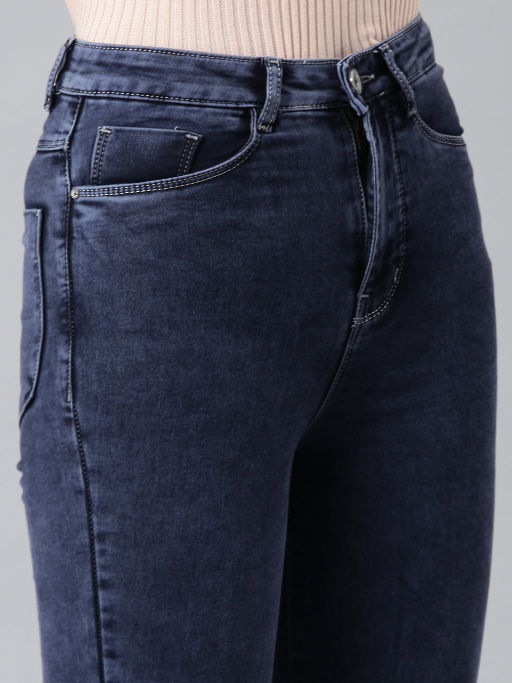 Women's Navy Blue Mid Rise Flared Clean Look Denim Jeans
