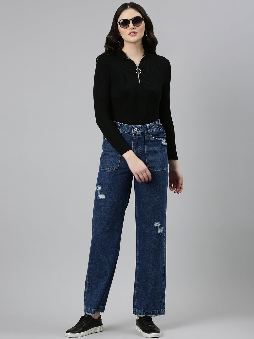 Women's Blue Jean Straight Fit Cotton Jeans