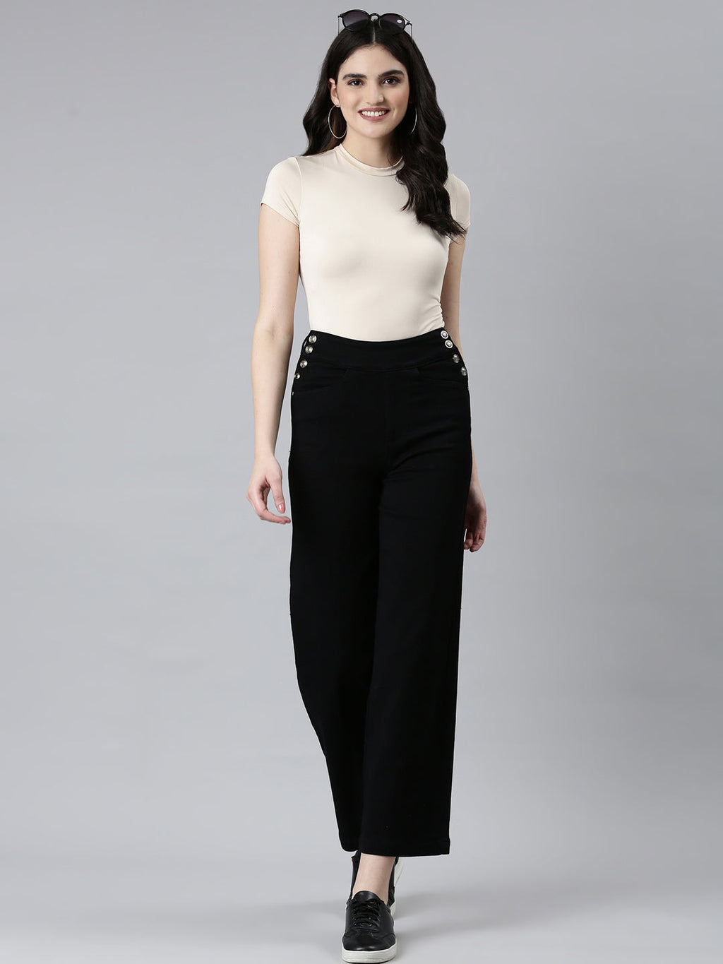 Women's Black Wide Leg Denim Jeans
