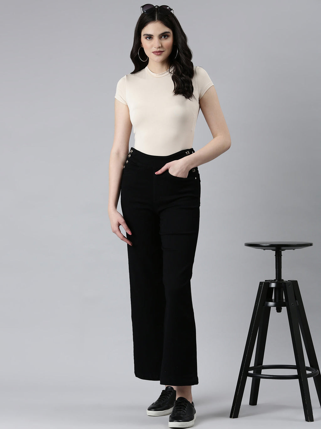 Women's Black Wide Leg Denim Jeans
