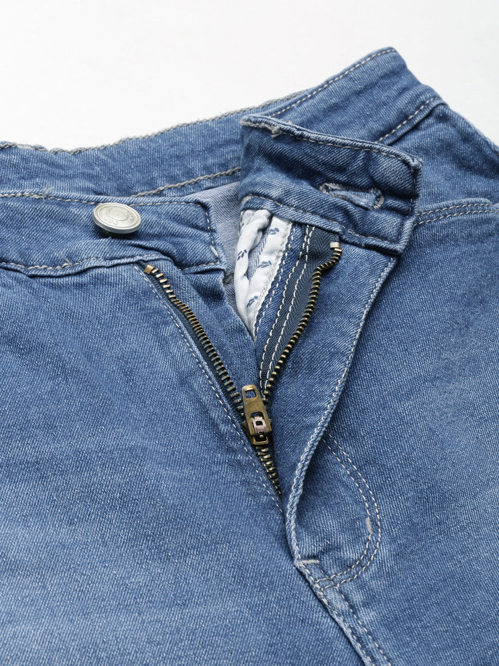 Women's Blue Wide Leg High-Rise Light Fade Side Stripes Denim Jeans