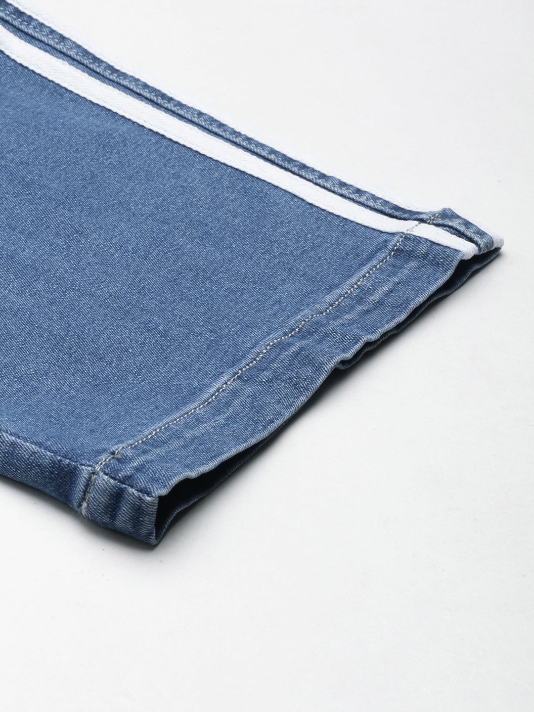 Women's Blue Wide Leg High-Rise Light Fade Side Stripes Denim Jeans