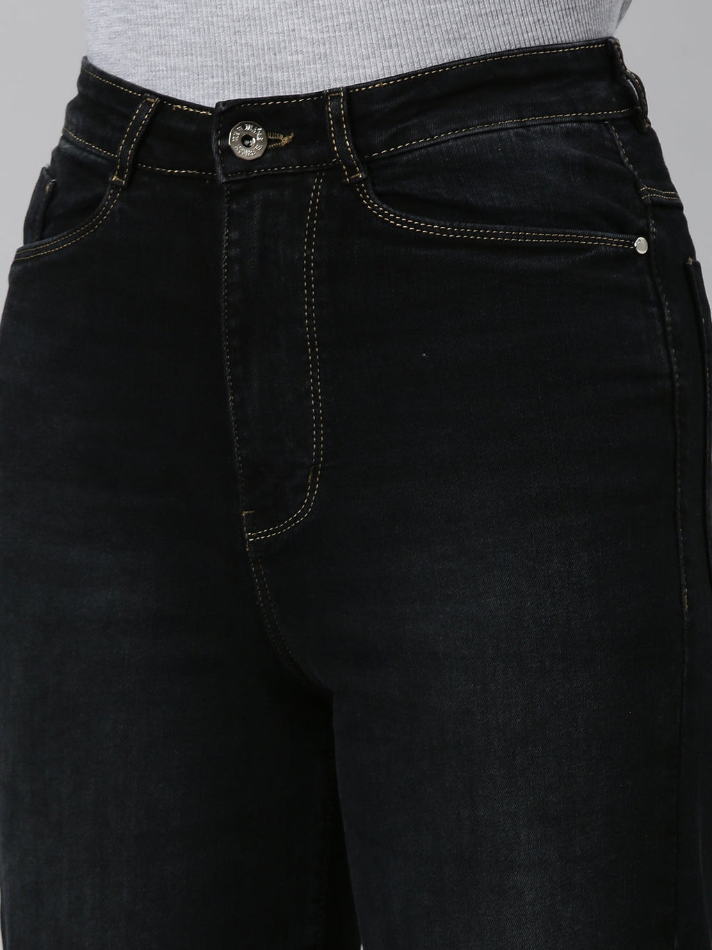 Women's Black Wide Leg Light Fade Acid Wash Denim Jeans