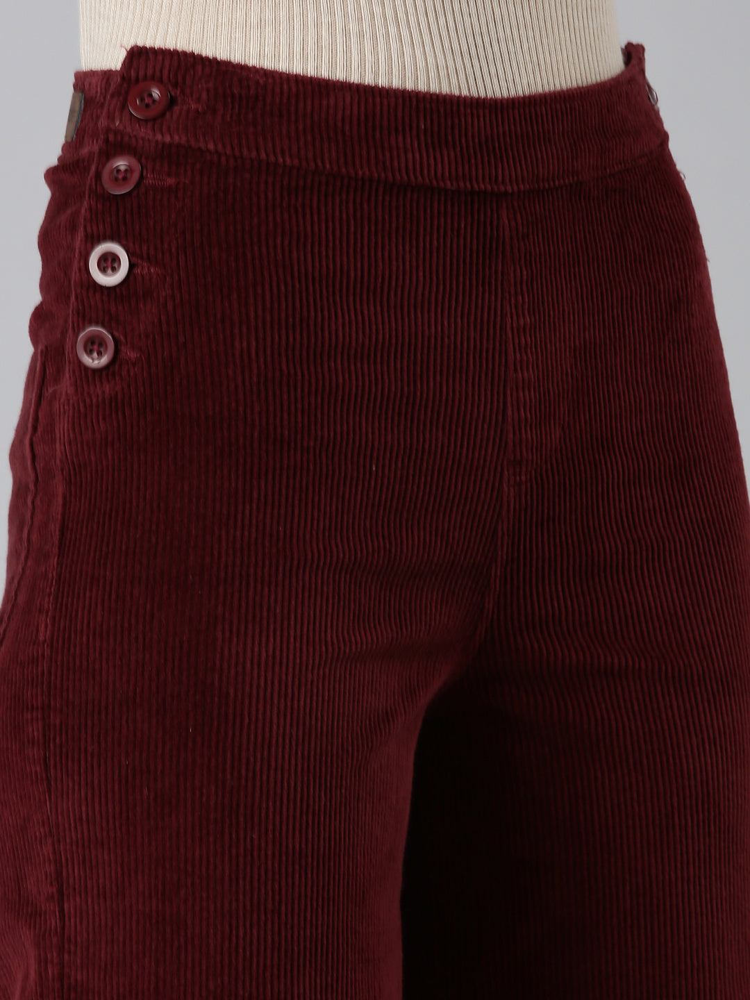 Women's Red Straight Fit High-Rise Parallel Trousers