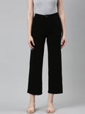 Women's Black Jean Acid Wash Wide Leg Mid-Rise Denim Jeans