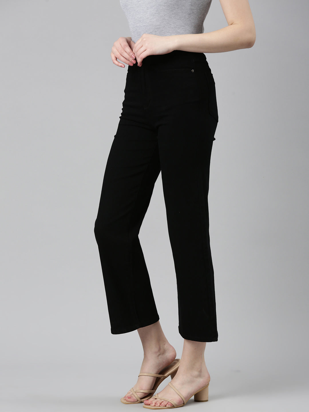 Women's Black Jean Acid Wash Wide Leg Mid-Rise Denim Jeans