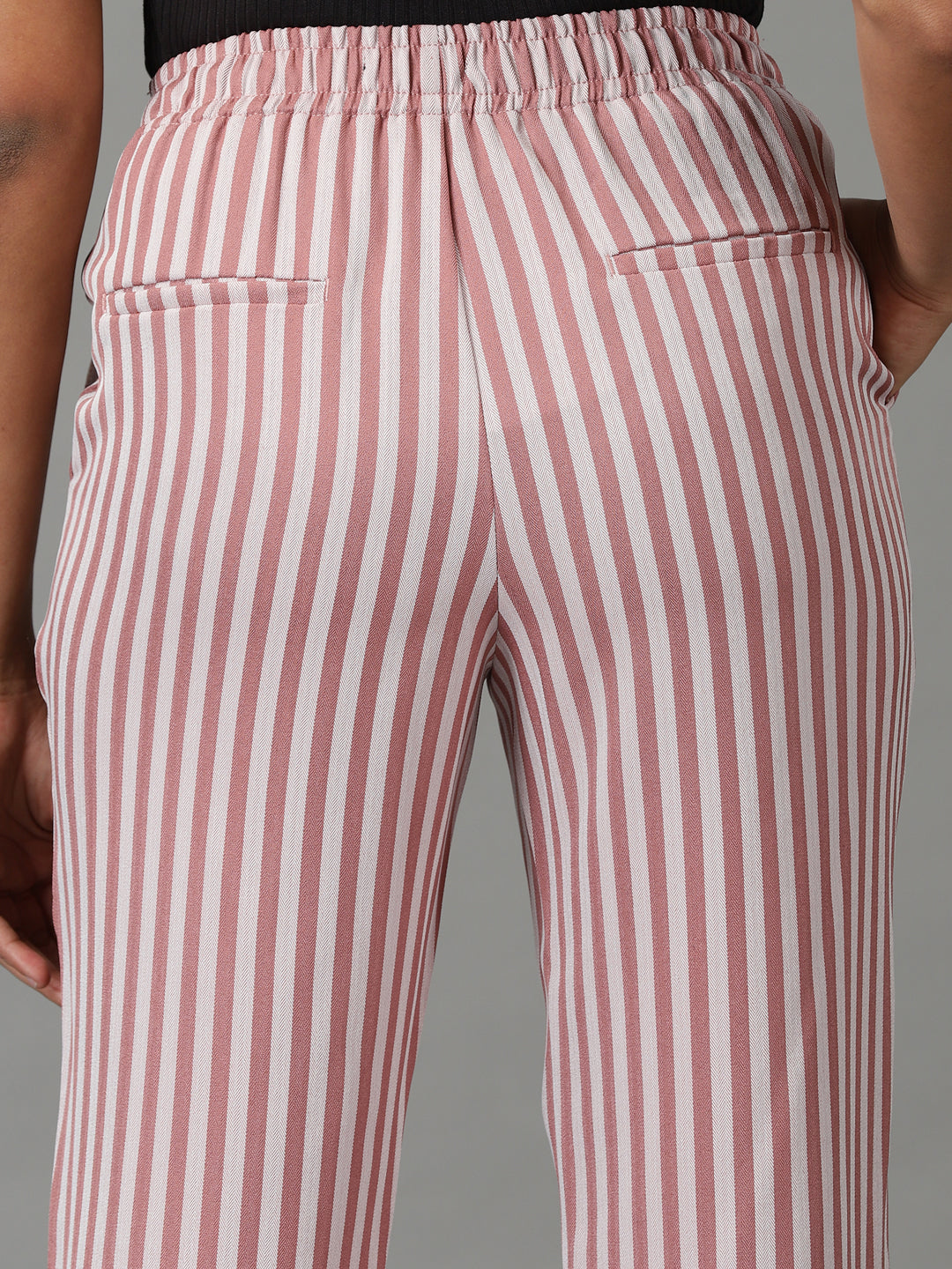 Women's Mauve Striped Straight Fit Cropped Formal Trousers