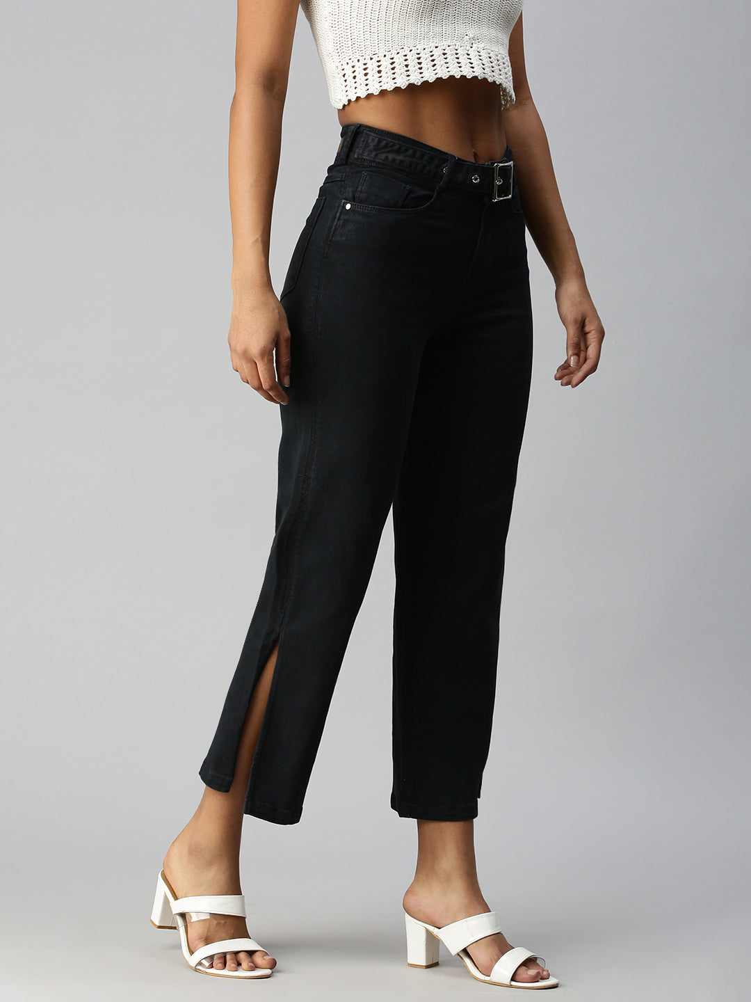Women's Grey Wide Leg High-Rise Stretchable Jeans
