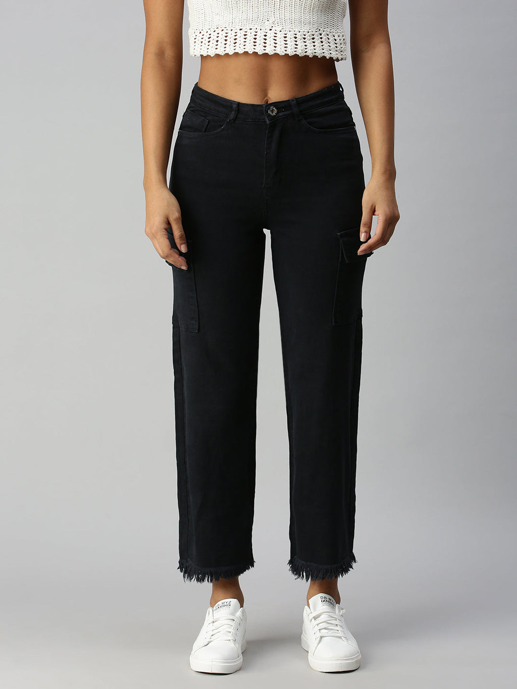 Women's Grey Wide Leg High-Rise Stretchable Jeans