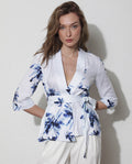 Rareism Women's Irene White Viscose Collarless Abstract Print Regular Fit Shrug