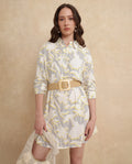 Rareism Women's Jandop Light Multi Cotton Spread Collar Abstract Print Cuffed Sleeve Mini A-Line Dress