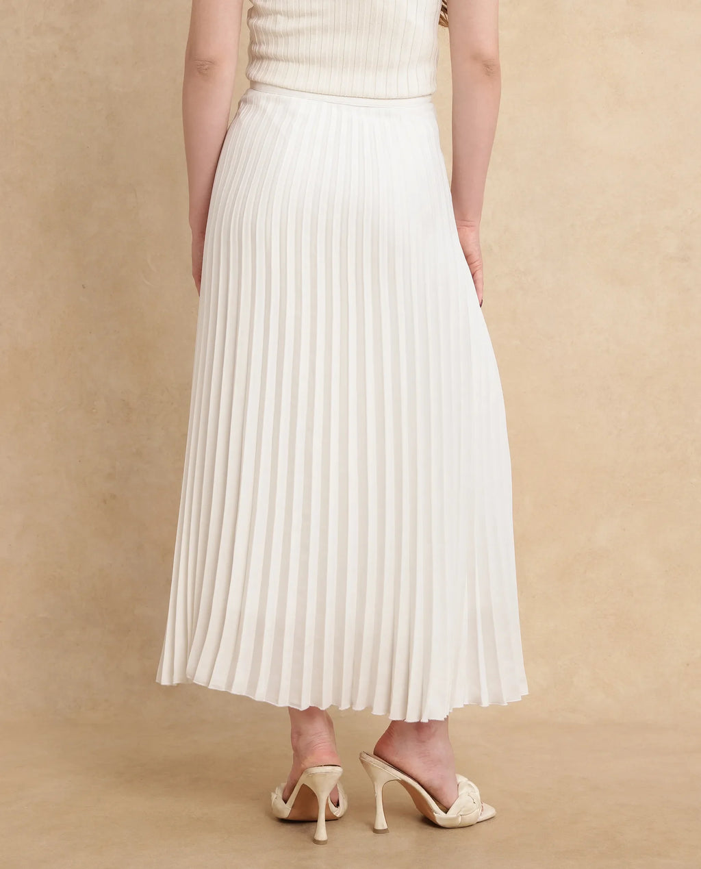 Rareism Women's Jansu Off White Polyester Plain Midi Flared Skirt