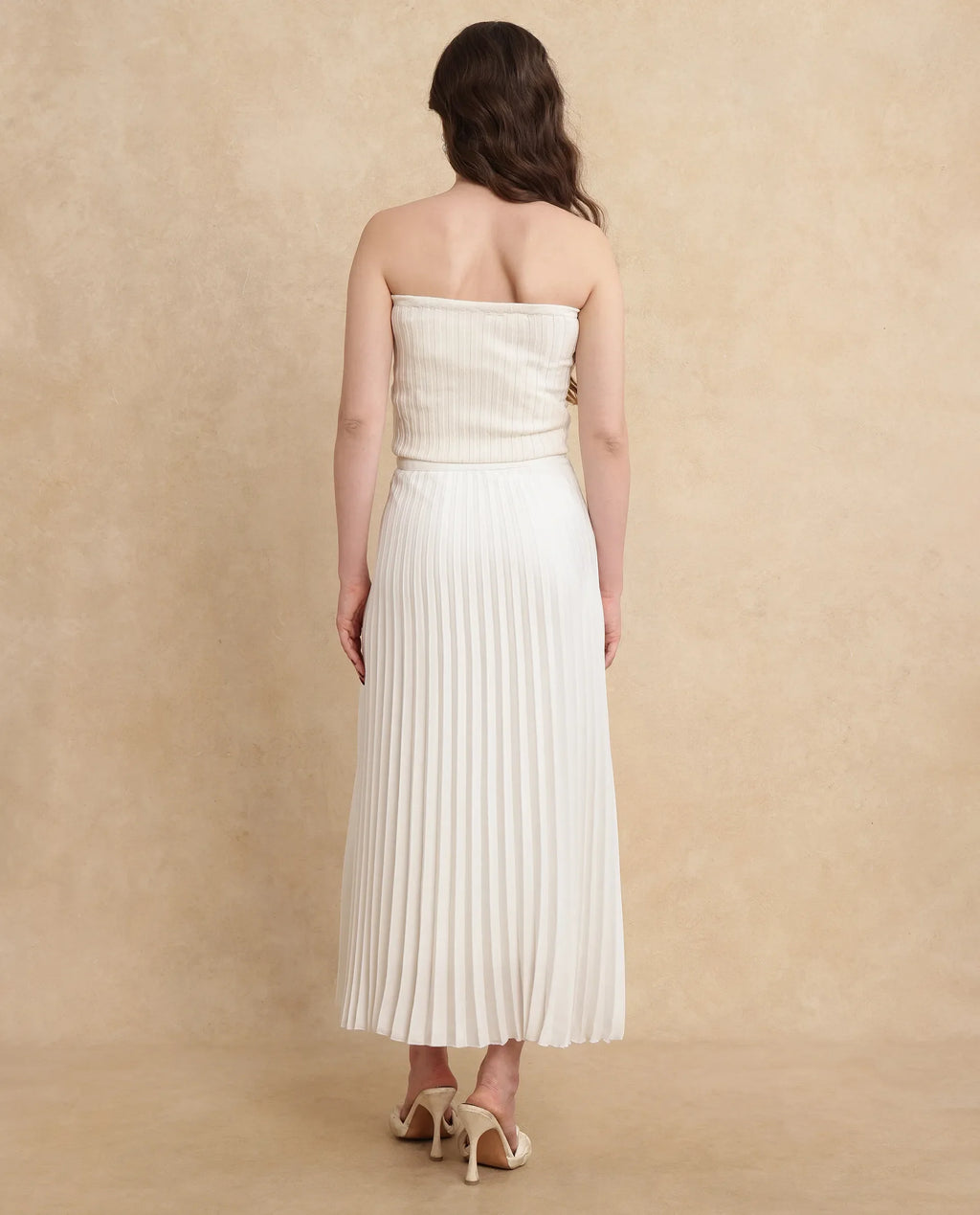 Rareism Women's Jansu Off White Polyester Plain Midi Flared Skirt