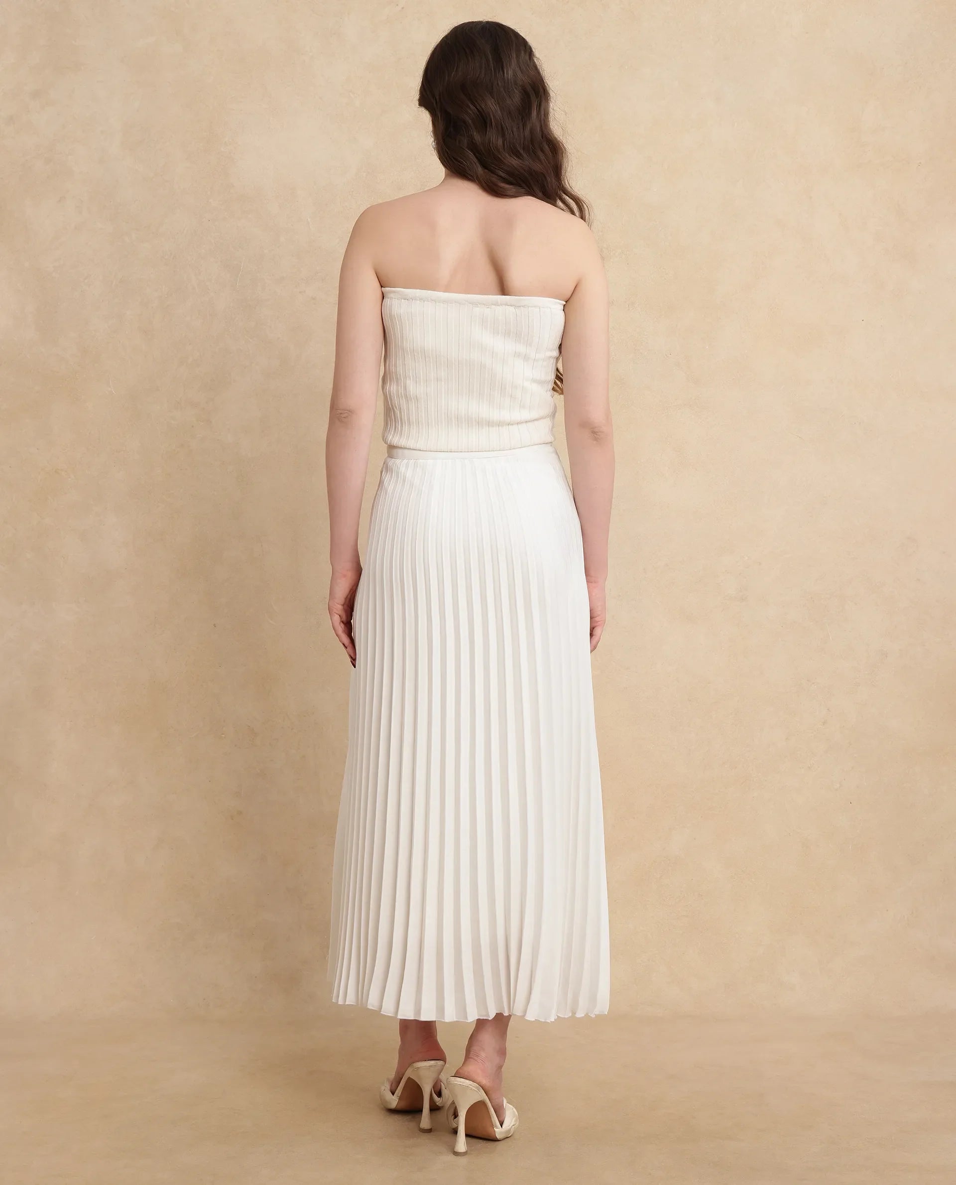 Rareism Women's Jansu Off White Polyester Plain Midi Flared Skirt