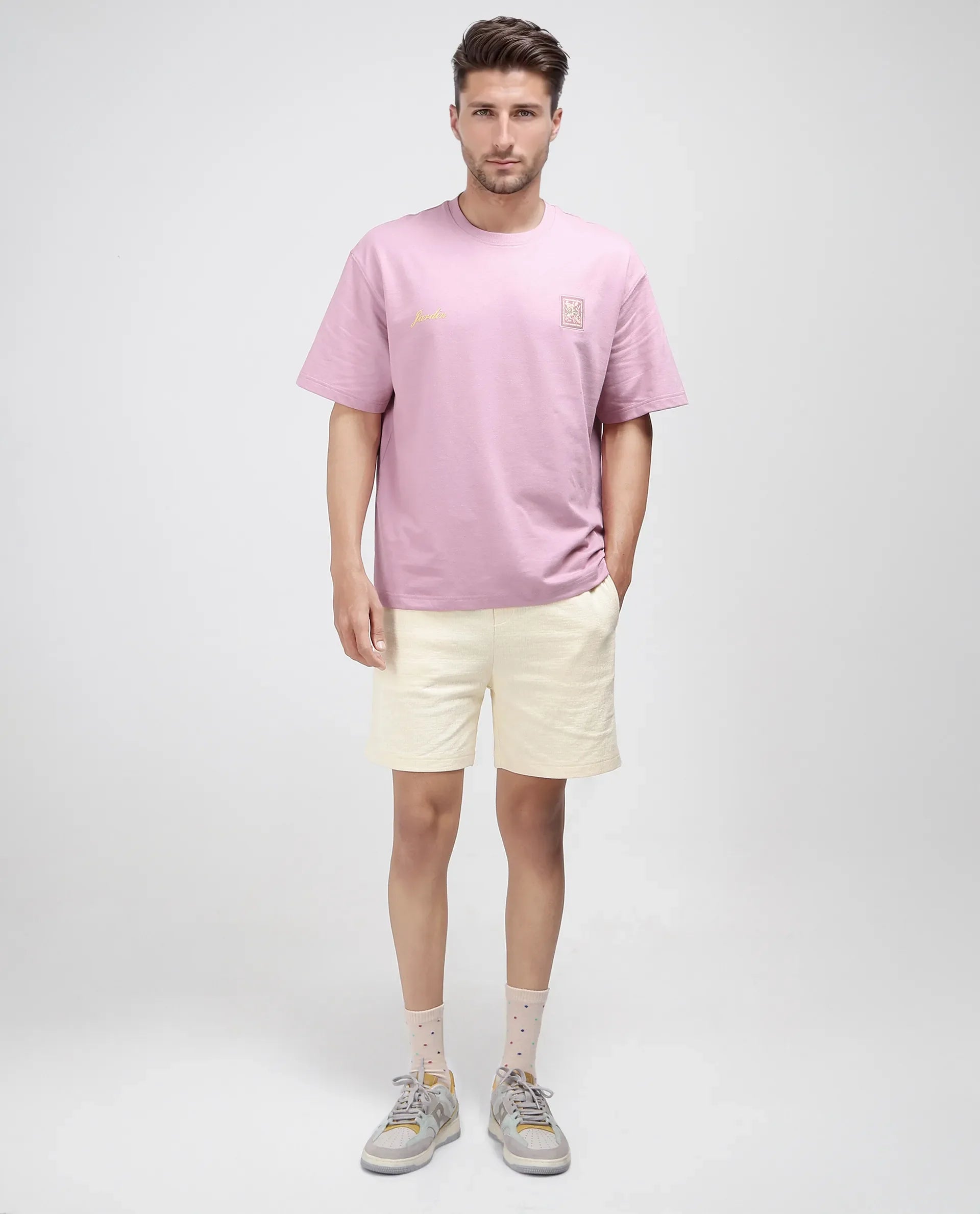 Rare Rabbit Men's Jardi Pink Cotton Graphic Print Oversized Fit Half Sleeve Crew Neck T-Shirt