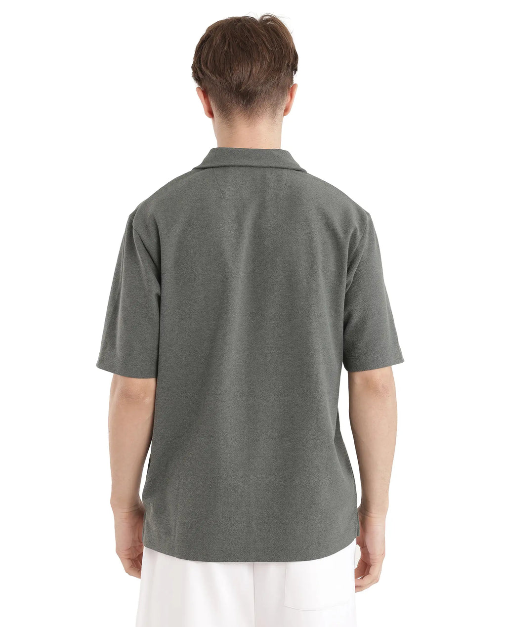 Rare Rabbit Men's Jawal Olive Cotton Blend Plain Oversized Fit Half Sleeve Polo