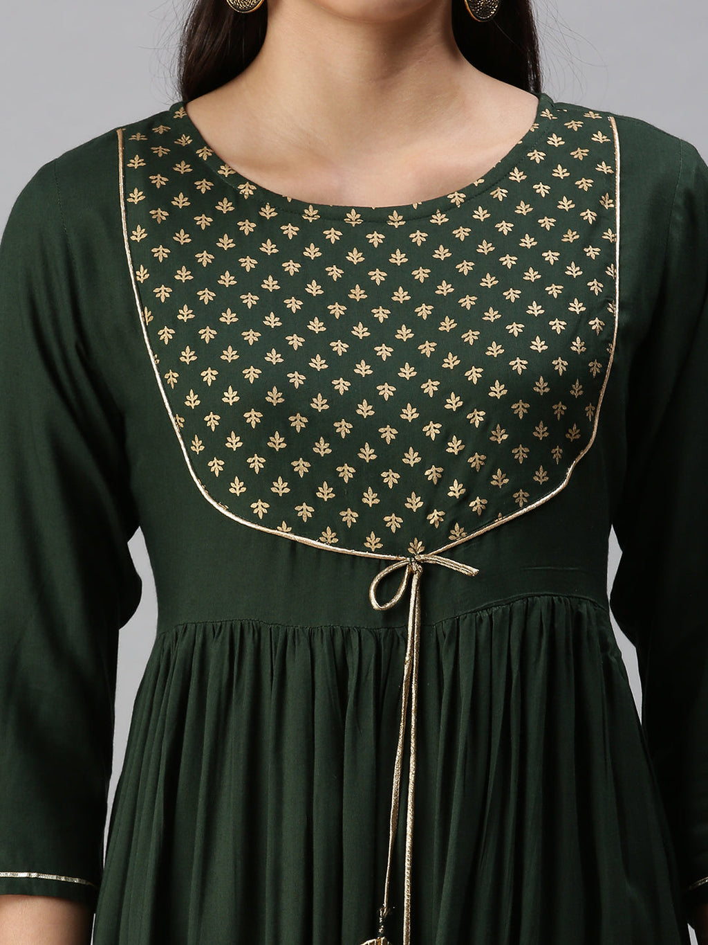 Women's Green Yoke Design Anarkali Kurta