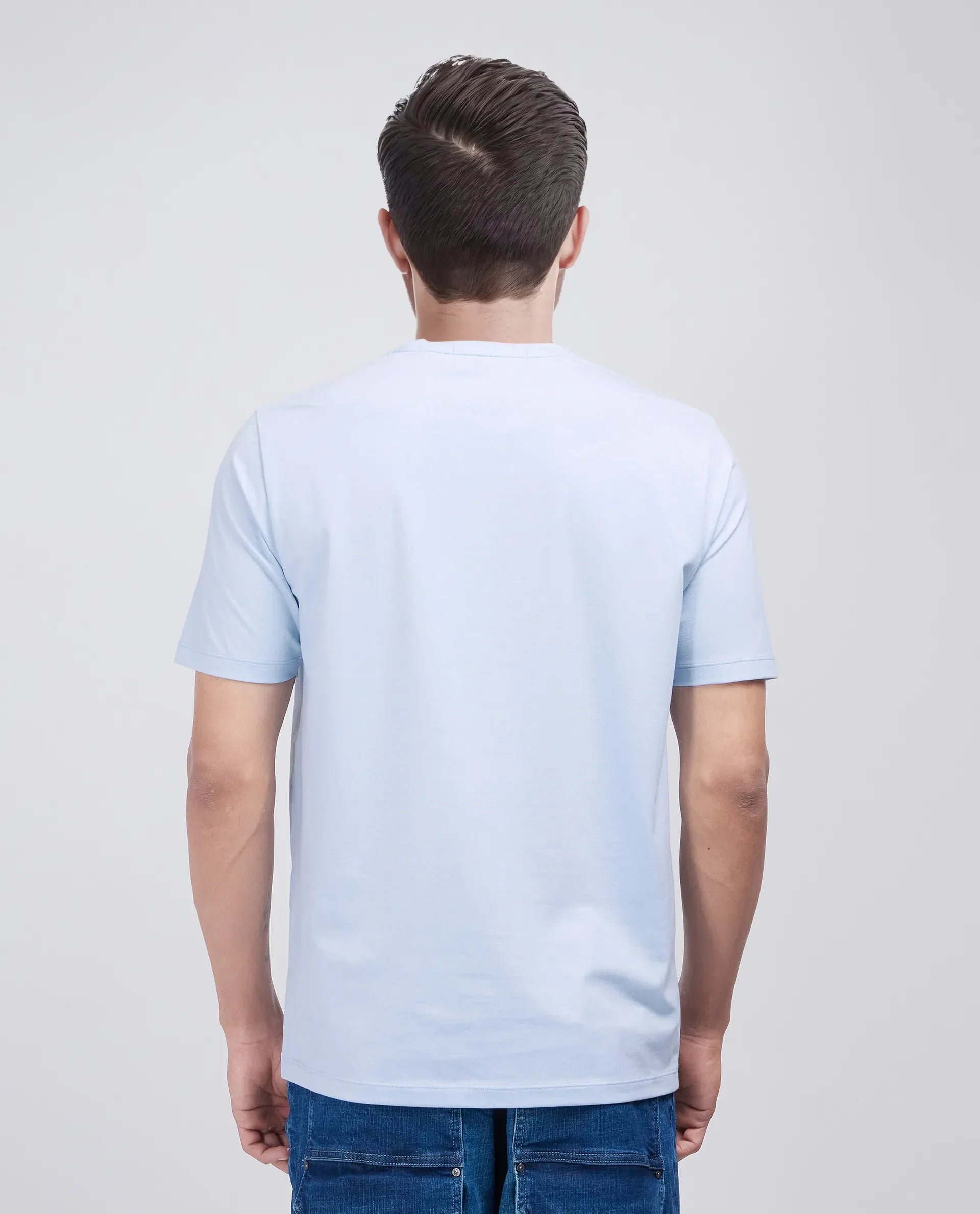 Rare Rabbit Men's Jed Dusky Blue Cotton Blend Graphic Print Regular Fit Half Sleeve Crew Neck T-Shirt